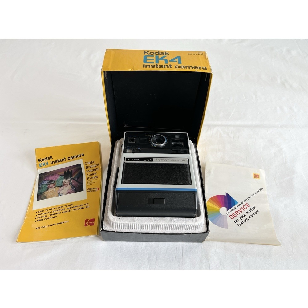 Vtg 1970s Kodak EK4 Instant Camera Box & Manual Photography Collectible Untested